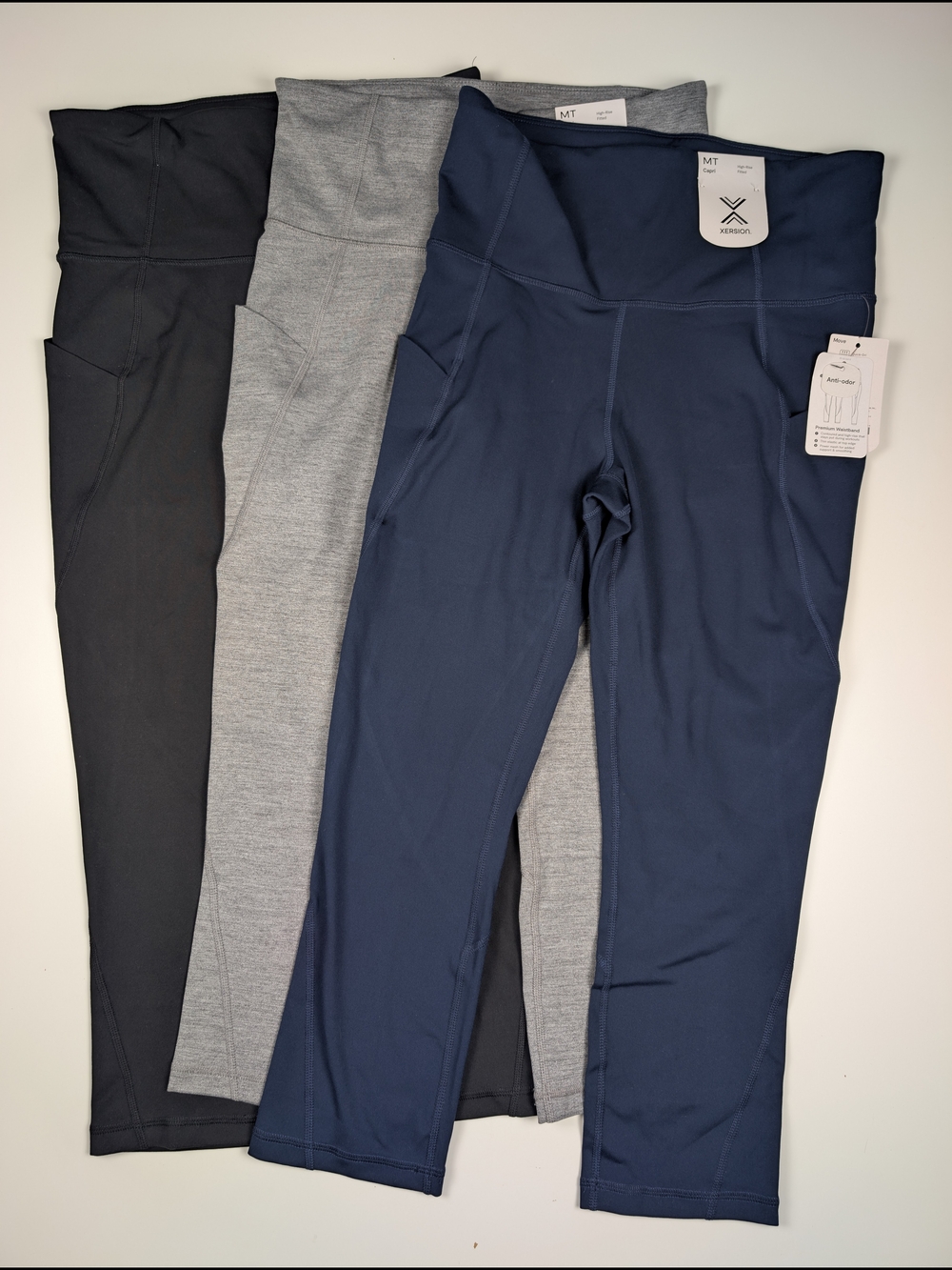 Lot of 3 Xersion High Rise Capri Leggings Medium Tall Black Blue Heather Gray